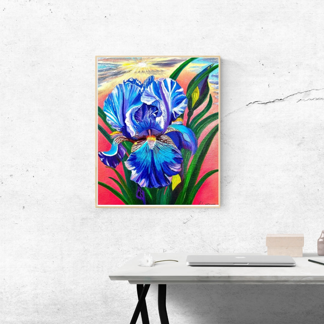 Close-up detail of Sunset Iris cotton rag art print texture